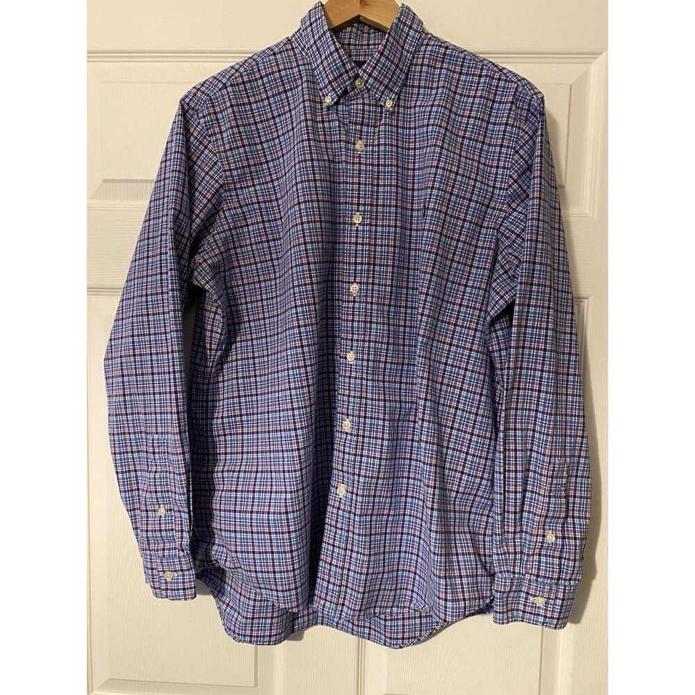 Ralph Lauren cotton stretch button down plaid shirt size L red white and blue
